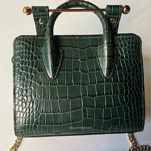Strathberry Nano Tote in Croc-Embossed Bottle Green